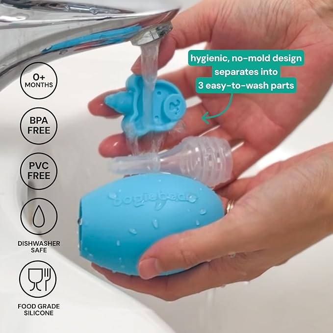oogiebear: Baby Nasal Aspirator - Safe Booger & Earwax Remover for Newborns, Infants, Toddlers - Better Syringe, Airtight Suction, Nose Sucker - Essential Baby Stuff, Diaper Bag Must-Haves, Blue