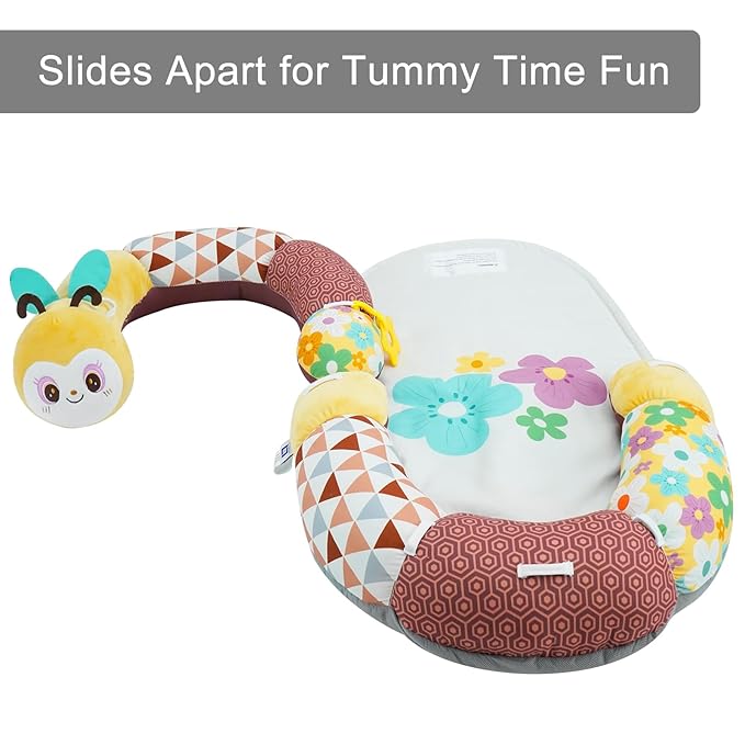 Lovvie & Joy 2-in-1 Tummy Time Mat & Seated Support Pillow,Baby Tummy Time Pillow Support for Newborns and Older Babies,with Detachable Support Pillow and Toys Bee Spirit