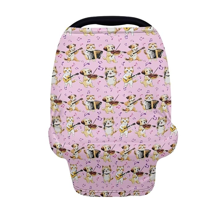 AFPANQZ Cartoon Dogs Cats Stretchy Baby Car Seat Nursing Breastfeeding Cover Super Breathable Multiuse Infant Carseat Canopy Stroller Cover Scarf All Seasons Girl Baby