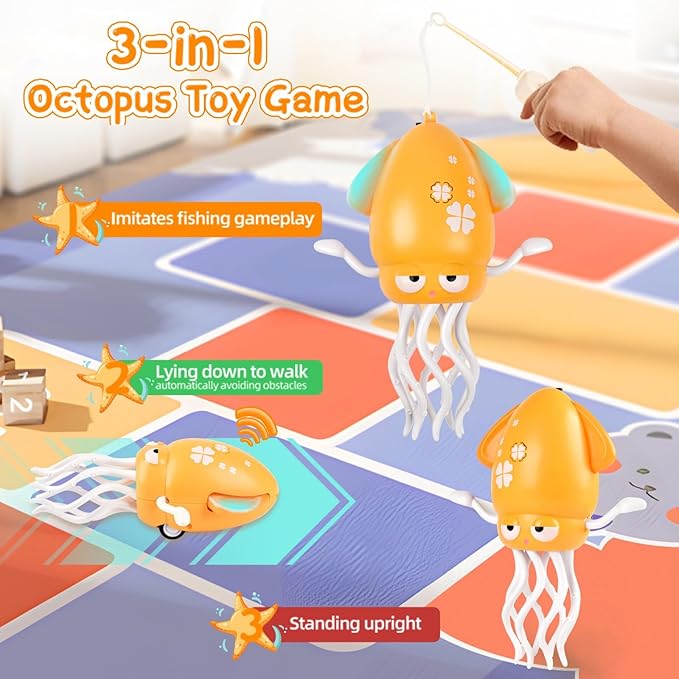 Baby Dancing Octopus Toy for 1 2 3 Year Old Boy Girl, Magical Musical Squid & Infant Tummy Time Toy, USB Rechargeable Crawling Baby Squid Toys for Walking Toddlers Interactive Gift