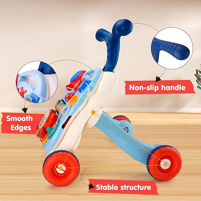 AuntyFey Baby Walker, 3 in 1 Push Walker for Baby Girls Boys, Baby Walking Toy for 1 Year Old Learning to Walk, Sit to Stand Baby Walker Push Toy for Girl 12 Months, Blue