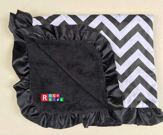 Rosy Kids Soft Baby Blanket, Outdoor Kit Standard Size for Baby Girl and Baby Boy, Black Chevron Cotton Black Velvet