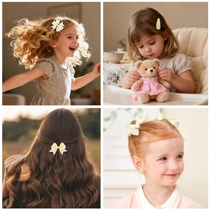choicbaby 8pcs Baby Girl Hair Bow Clips Set, Yellow Toddler Hair Clips Boutique Grosgrain Ribbon Bow Hair Barrettes Accessories for Infant Toddler Kids
