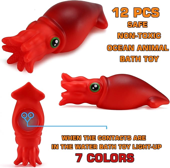 Bath Toys, 12 Pcs Light Up Ocean Sea Animal Set, Flashing Colorful LED Light Floating Bathtub Toys for Baby Infant Kid Toddler Preschool, Great Gift for Bathroom Water Tub Games Swimming Pool Party