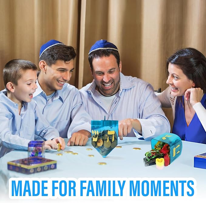 Large Fillable Dreidels for Hanukkah, Pack of 4 Plastic Dreidels Bulk, Blue Large Dreidels That Bring Joy and Tradition to Every Celebration