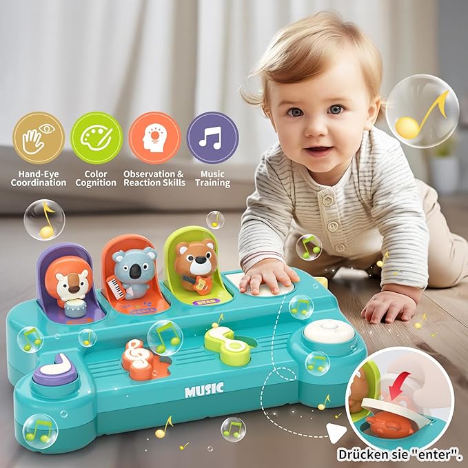 usrela Cause and Effect Toys for 1 Year Old Boy Girl, Baby Musical Toys 12-18 Month, Interactive Pop up Animal Toy for 12-24 Month Old, STEM Birthday Gift for Toddler Toys Age 1-2