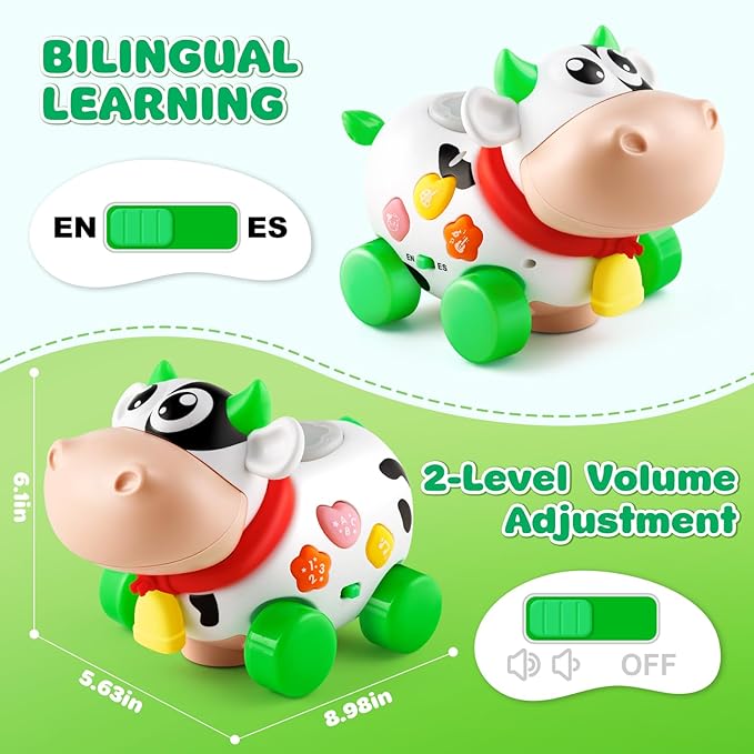 Baby Toys 6-12-18 Months, Musical Cow Toys for 1 Year Old Boy Girl, Crawling Walking Infant Toy 7 8 9 10 Month, Learning Toddler Toys with Music & Light, 1st Birthday Gifts Interactive STEM Toy