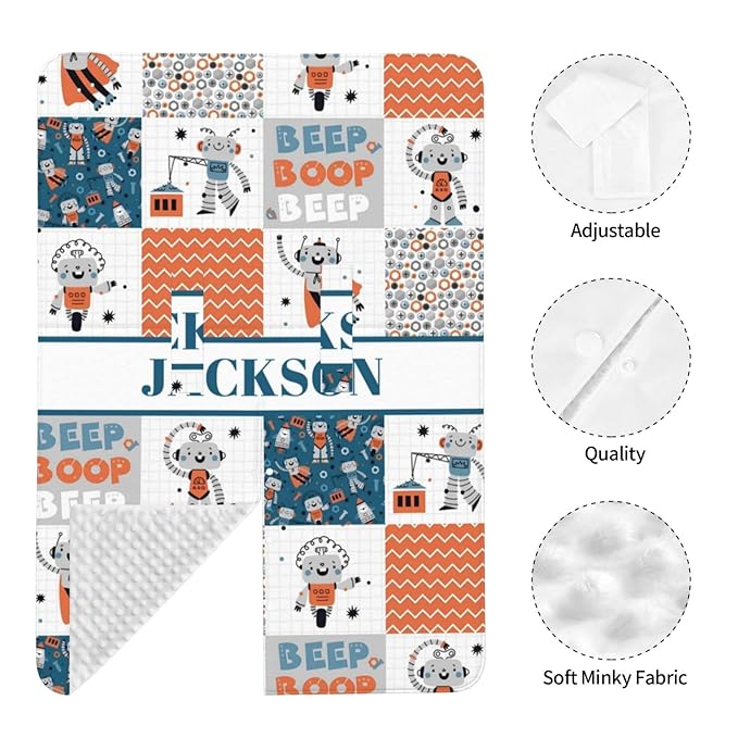 Personalized Baby Car Seat Canopy for Boys Girls, Custom Name Baby Car Seats Covers for Babies, Opening Minky Nursing Breastfeeding Stroller Cover Infant Carseat Canopies for Newborn (Robot)