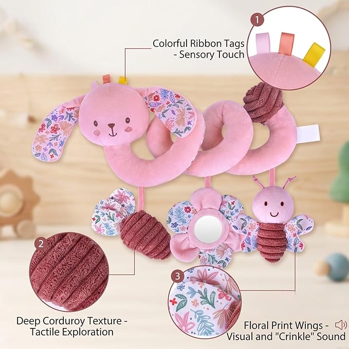 Multi-Use Baby Spiral Activity Toy – Spiral carseat Toy for Car Seat, Stroller,Play Gym, Keeps Baby Quiet, Easy Travel Solution