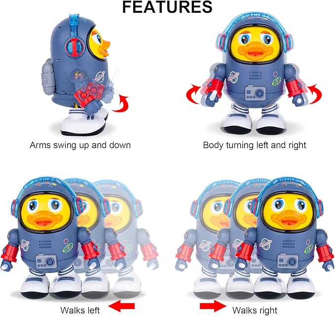 Berry President Electric Space Duck, Electric Toys with Lights and Sounds, Moving Walking Dancing Toys for Toddlers
