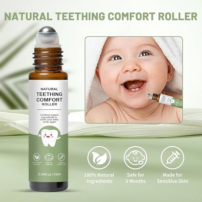 Teething Roller, Teething Oil Roller with Chamomile & Rose Oil, Gentle Roll-On Formula, Easy to Use, Portable Daily Care, 2 Pack