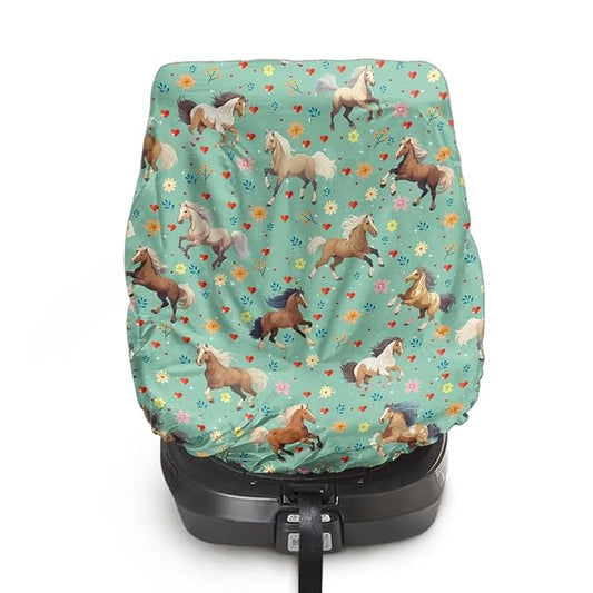 Car Seat Sun Shade Cover, Portable Car Seat Cover Baby Trend Car Seat Protector, Easy Installation for Baby & Kids, Horse Green