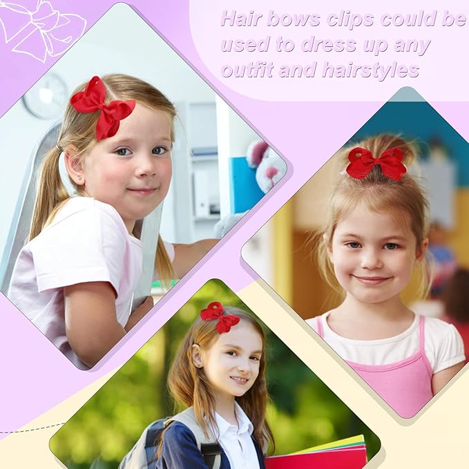 4 Inch Hair Bows,20 Pieces Hair Bows for Girls,Grosgrain Ribbon Hair Bow with Alligator Clips,Red Bows Hair Accessories for Toddlers Baby Girls Kids Teens