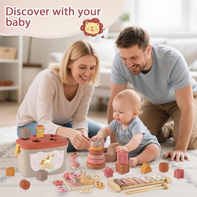 FEBALHS Montessori Toys for 6-12 Months, Baby Toys 6-12-18 Months with Montessori Baby Blocks Toy, Shape Sorting Baby Development Toys for 6+ Month Girls Boys Birthday Chiristmas Gifts