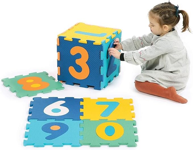 LUDI - 10 Foam Tiles with Numbers - Floor Mat - Giant Puzzle - 10 Elements to Learn Counting - from 10 Months