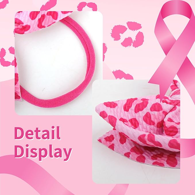 YanJie 3PCS 4.5’’ Breast Cancer Awareness Bows for Baby Girls Leopard Pink Headbands Football Cancer Awareness Items Hair Accessories for Newborns