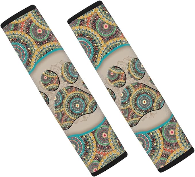 UNICEU Bohemian Animal Dog Paw Car Accessories Neoprene Comfort Car Seat Belt Shoulder Strap Pads, 2 Packs, Universal Auto Seatbelt Cover