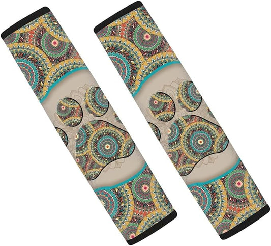 UNICEU Bohemian Animal Dog Paw Car Accessories Neoprene Comfort Car Seat Belt Shoulder Strap Pads, 2 Packs, Universal Auto Seatbelt Cover