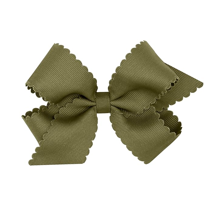 Wee Ones Girls' Classic Grosgrain Hair Bow with Scalloped Edges, No-Slip Hair Clip, Handmade, Sage, Medium