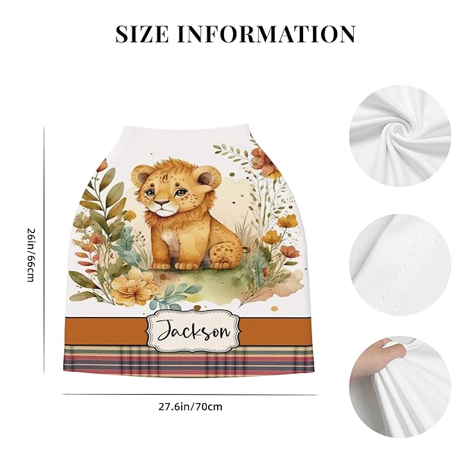 Personalized Lion Baby Car Seat Cover with Name,Multi-Use Canopy for Nursing, Strollers,Shopping Carts,Customized Breastfeeding Cover, Full Privacy,Infant Stroller Cover