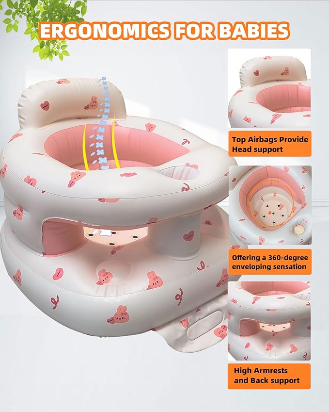 AGITVPS Upgrade Inflatable Baby Seat with Tray for Babies 3-36 Months, Built in Air Pump Bumbo Seat with Tray, Baby Chair Sit Me up Floor Seat for Baby, Learning to Sit&Feeding (Surround-Love Bunny)