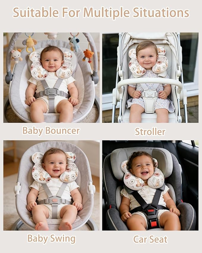 KAKIBLIN Baby Travel Pillow, Baby Neck Pillow for Car Seat, U-Shaped Head and Neck Support for Stroller Pushchair, Soft Cooling Breathable Infant Head Pillow for Newborn Toddler