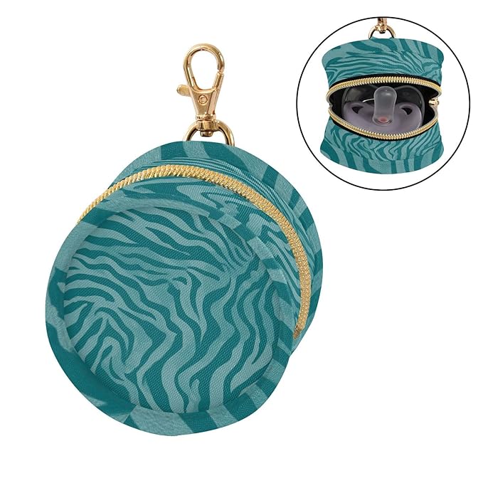 Pacifier Holder with Clip Pacifier Case for Diaper Bag Round Baby Pacifier Pouch Box Bag Portable Teal Zebra Print