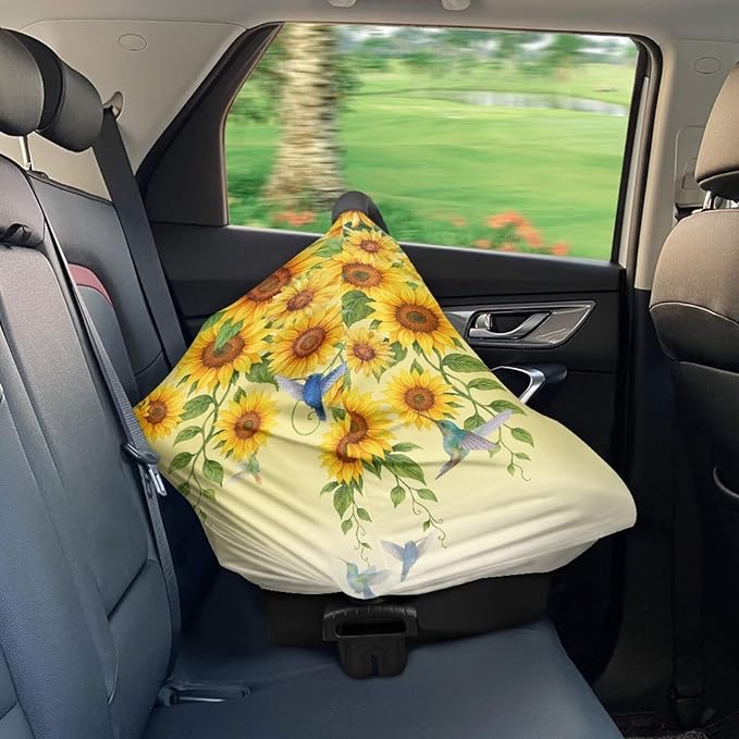 Binienty Gradient Sunflower Hummingbird Women's Nursing Cover Breastfeeding Scarf, Stretchy Multi-Use Infant Stroller Covers, Baby Shower Gifts