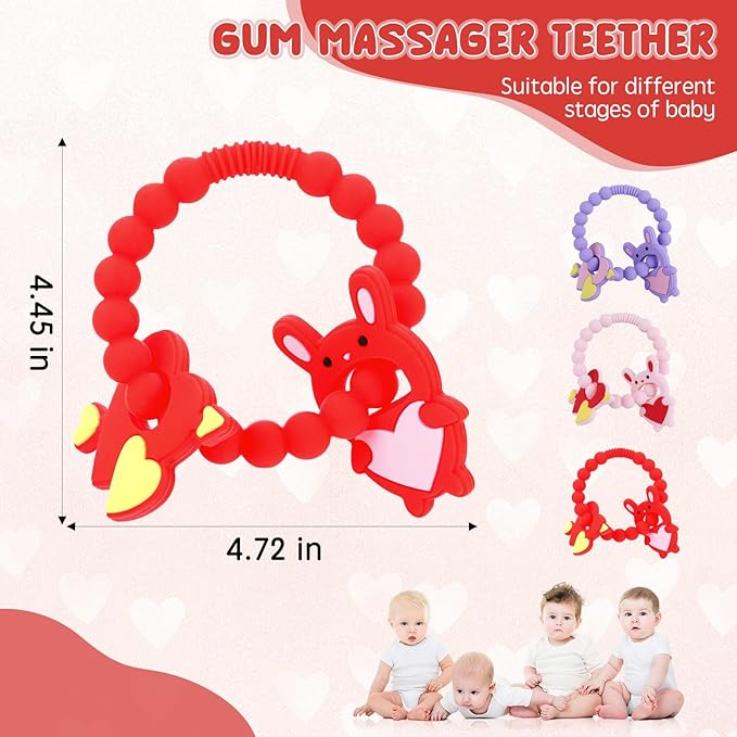 Valentine Teething Toys, Silicone Baby teethers 0-6 Months Easy for Little Hands to Hold, Cupid and Heart Rabbit for Valentine's Day Baby Teething Toys (Valentine Purple)