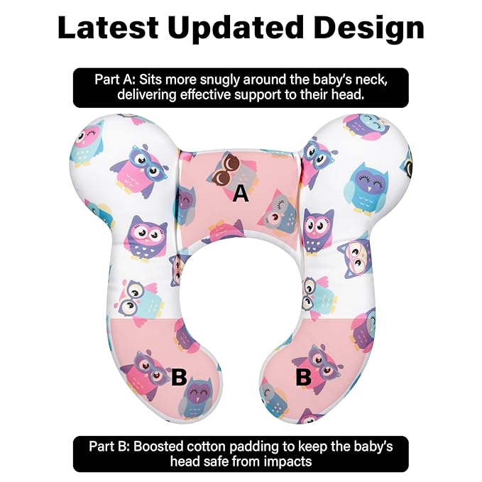 Baby Neck Pillow - Upgraded Baby Support Travel Head Pillow, Portable Headrest for Toddlers & Children for Car Rides, Planes, Road Trips (A7)