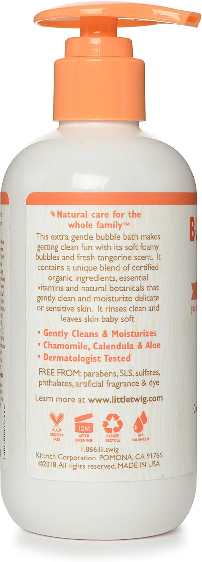 Little Twig Bubble Bath, Baby Bath Essential with Natural Plant Derived Formula, Vegan, Gluten-Free, Paraben-Free, Happy Tangerine Scent, 8.5 fl. oz.