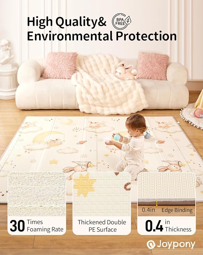 Joypony Baby Play Mat 71x59 Inches, Foldable Play Mats for Babies and Toddlers, Waterproof & Anti-Slip Portable Baby Floor Mat for Tummy Time, Baby Mat for Floor with Travel Bag for Indoor Outdoor