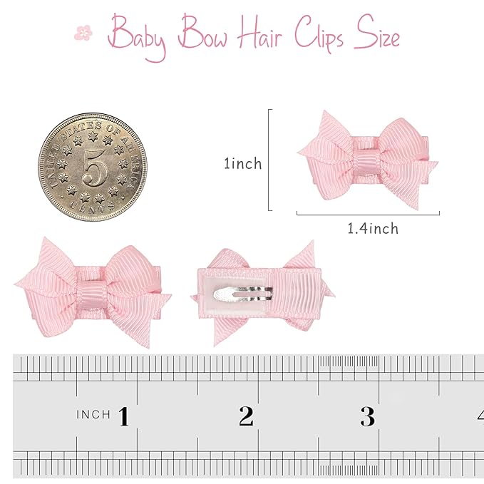 DED 40PCS 1.4" Mini Bow Snap Clips, Baby Girls Grosgrain Ribbon Bows Tiny Hair Clips Fine Hair for Girls Infants Toddlers