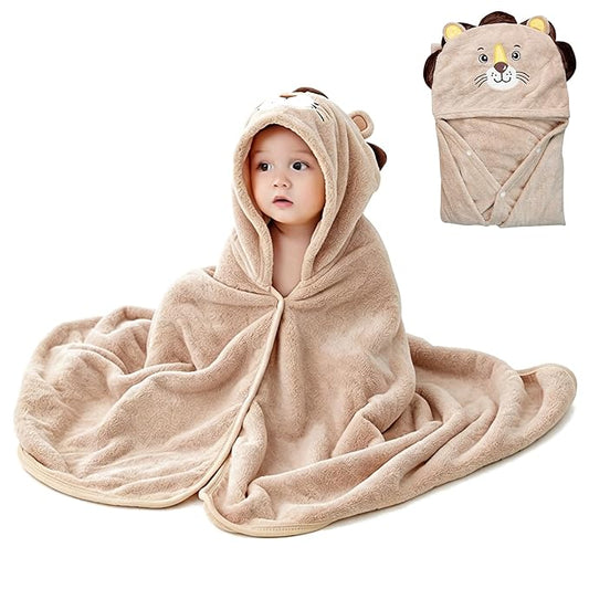 ROMASA Baby Bath Towel Ultra Soft Hooded Towel Highly Absorbent Bathrobe Blanket Toddlers Shower Gifts for Boys Girls-27.5" x 55" (Khaki Lion)