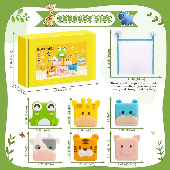 Animal Soft Baby Blocks,Silicone Squeeze Building Blocks Stacking Toys for 6+ Months Babies,Early Learning Touch Education Toys with Numbers Animals Fruits Texture Baby Gifts Easter Basket