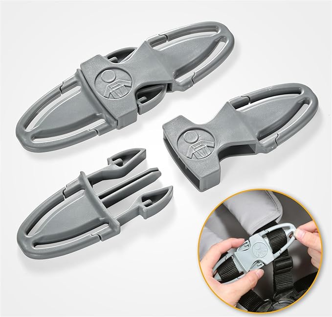 Child Car Seat Chest Harness Clip Universal Replacement for Kids, Toddler, Stroller, Baby Essentials, Baby Car Seat Accessories, Grey, Rectang (6.93 x 3.98 x 0.87 inches)