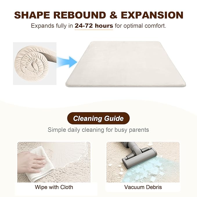 Baby Play Mat for Floor 59"x71", 1.3" Thick Memory Foam Playpen Mat, Ultra Soft Coral Velvet, Non-Slip & Water-Resistant, Ideal for Crawling & Play for Infants, Toddlers & Kids