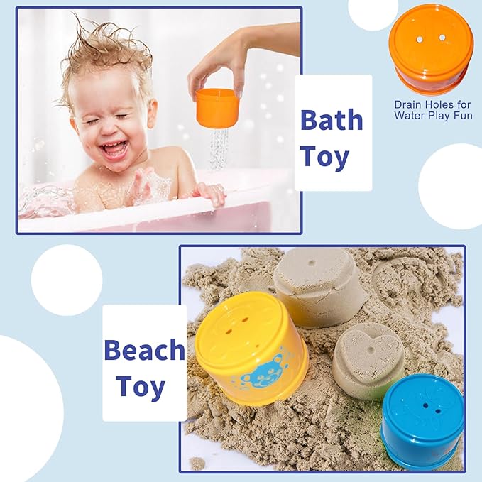 WEEJOYGAM Stacking Cups for Babies 6-12 Months, Baby Stacking Toys for Toddlers 1-3 Easter Basket Stuffers, Nesting Color Stack Blocks Stackable Montessori Toys for 1 2 Year Old Girl Boy Birthday Gift