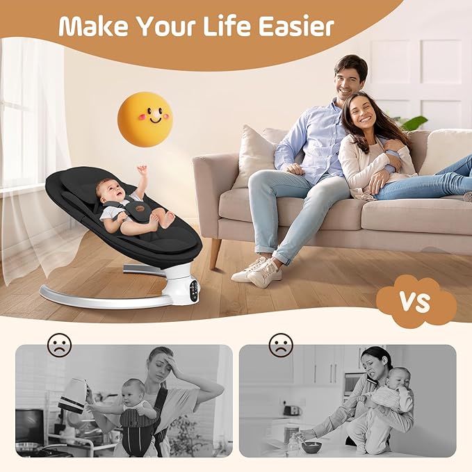 Baby Swings for Infants - Exclusive App & Bluetooth Function, Electric Baby Swing with 5 Point Harness & 5 Sway Speeds, 10 Preset Lullabies, Portable Infant Swing for Indoor/Outdoor (Black)
