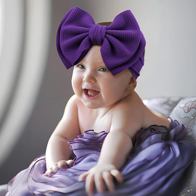 YanJie 2PCS 7'' Super Durable Soft Knot Headbands with Hair Bows Infant Toddlers Kids Hair Accessories Violet Purple Headband for Newborn Baby Girls