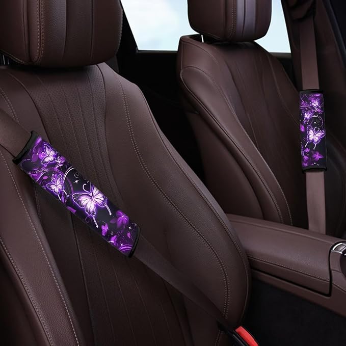 Purple Butterfly Car Shoulder Pads for Seat Belts 2 Pack Car Seat Belt Covers for Cars Auto Seat Belt Cover Seatbelt Shoulder Pad Soft Auto Seat Belt Cover Seatbelt Shoulder Pad Cushions