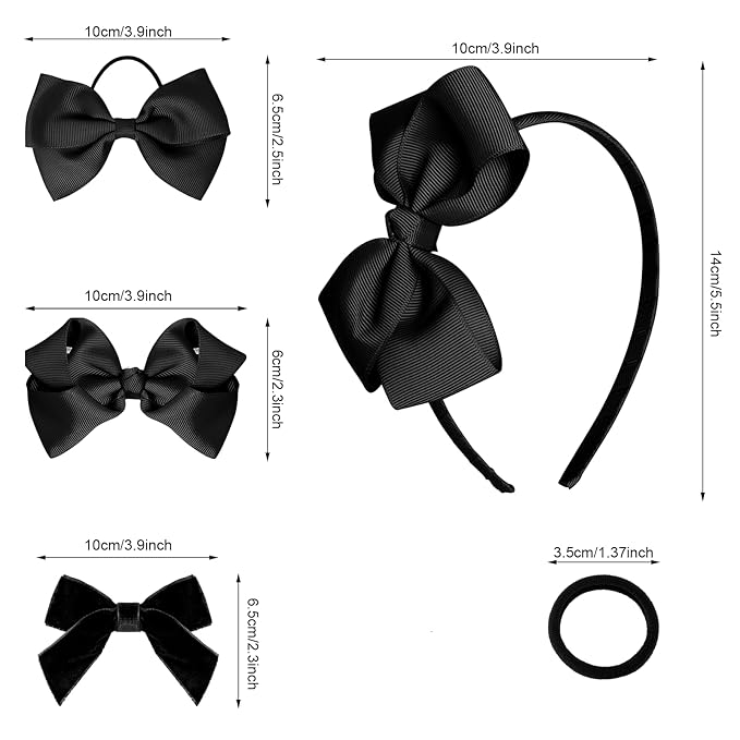 baotongle 11pcs Black School Hair Accessories Set Uniform Hair Bow Headband Clips Hair Ties Curly Bows for Little Toddler School Girls (Black)