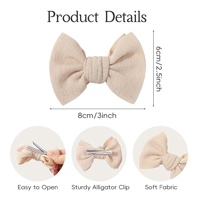 Choicbaby 6 PCS Baby Hair Clips 3” Fabric Girl Hair Bows Baby Barrettes Accessories with Alligator Clips for Toddlers Kids Infant