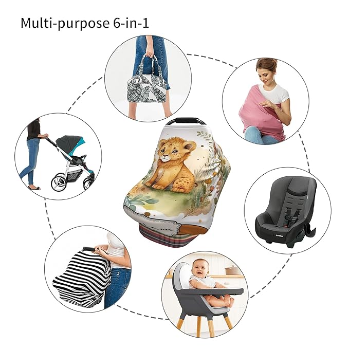 Personalized Lion Baby Car Seat Cover with Name,Multi-Use Canopy for Nursing, Strollers,Shopping Carts,Customized Breastfeeding Cover, Full Privacy,Infant Stroller Cover