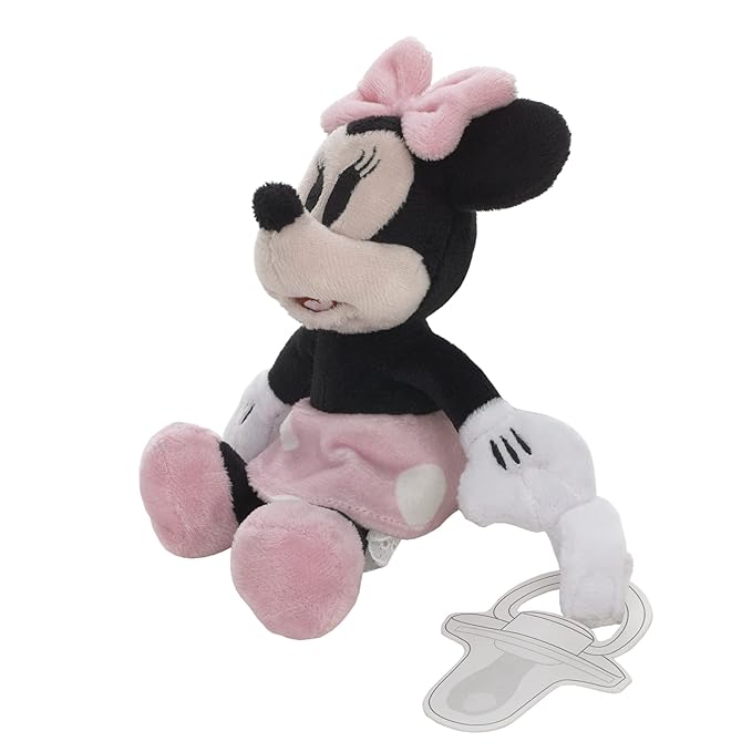 Disney Minnie Mouse White, Pink and Black with Polka Dot Skirt Plush Buddy Pacifier Holder