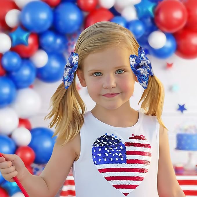 4th of July Hair Bows Clips Sparkly Cheer Sequins Bow Alligator Clips Hair Barrettes Kids Patriotic Bows for Girls Hair Accessories Star 2 Pcs