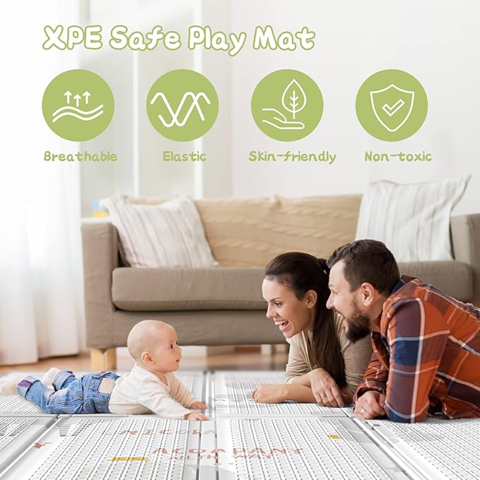 ZEEBABA Unicorns Play Mat, 59"x59" Foldable & Reversable Large Play Mat, 0.4" Thick Waterproof Foam Mat, Baby Activity Tummy Time Mat, Foam Play Mat for Babies and Toddlers