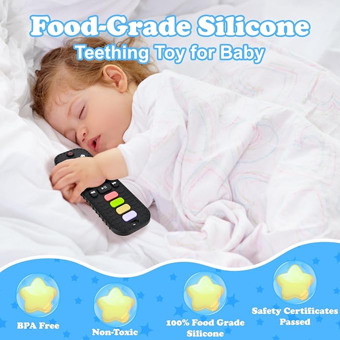 2 Pack Teether Toy for Babies Over 3 Months, TV Remote Control Shape Silicone Teething Toys for Infants 6-12 Months, Boys Girls Baby Teething Toys, Babies Chew Toys, Freezer BPA Free