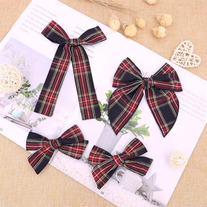 Set of 4 Tartan Black Bow Hair Clips for Little Girls Toddler Baby Mom Women Hair Barrettes Accessories 3 Styles School Uniform Plaid Bows