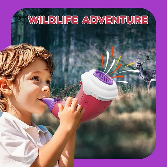 Toys for 3 Years Old Boy Girl Birthday Gift, Music Animal Caller Toy with 30 Realistic Animal Sounds, Early Learning Toy for Kids Todlers with 8" Horn and 3-Level Lights (Crimson - Horn)